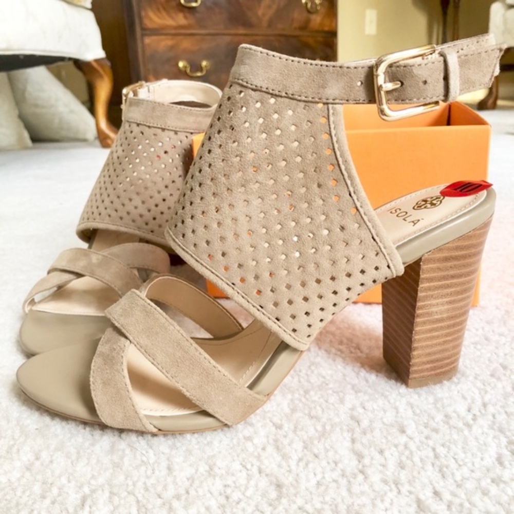 Tan Suede Isola Block Heels